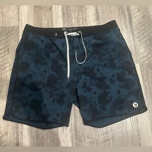 Vuori Navy Blue Swim Trunks with Logo Waistband